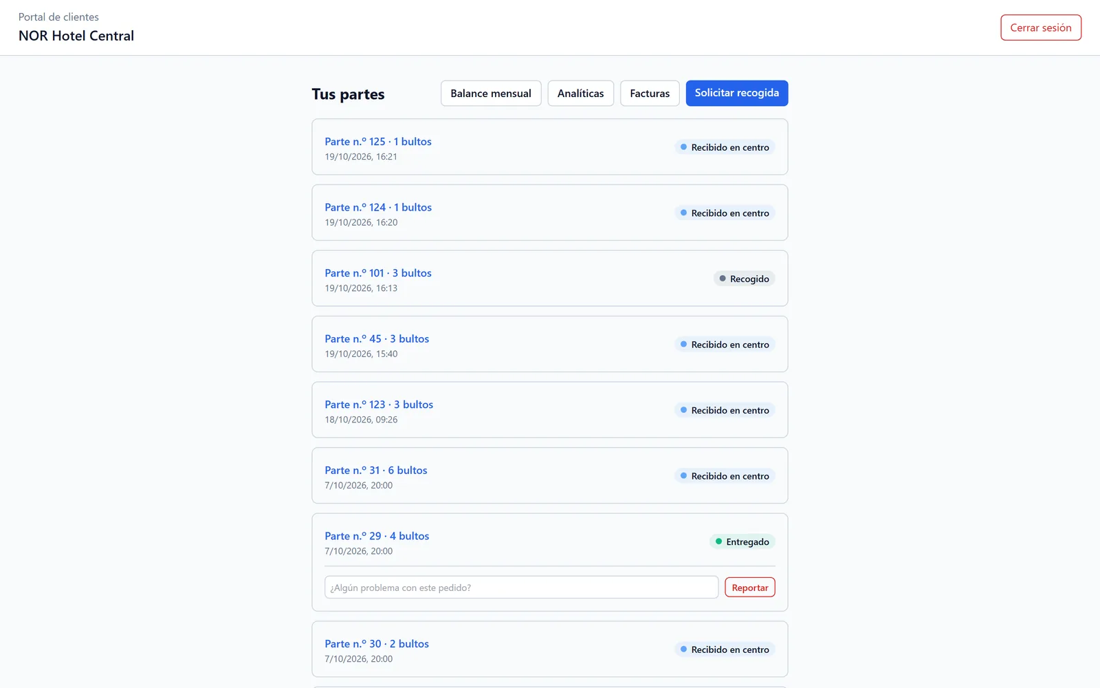 Portal del cliente con sus partes